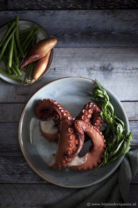 Octopus salade met sperziebonen en bacon