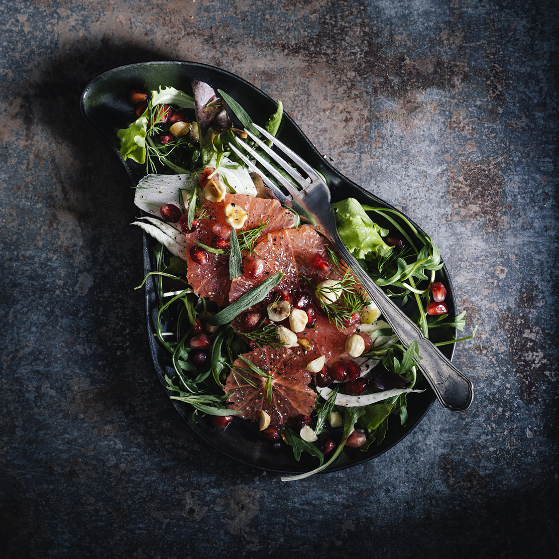 Salade met grapefruit, venkel, granaatappel en hazelnoten Bijzonder